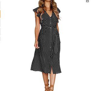 Polka Dot Sleeveless Midi Dress with Pockets